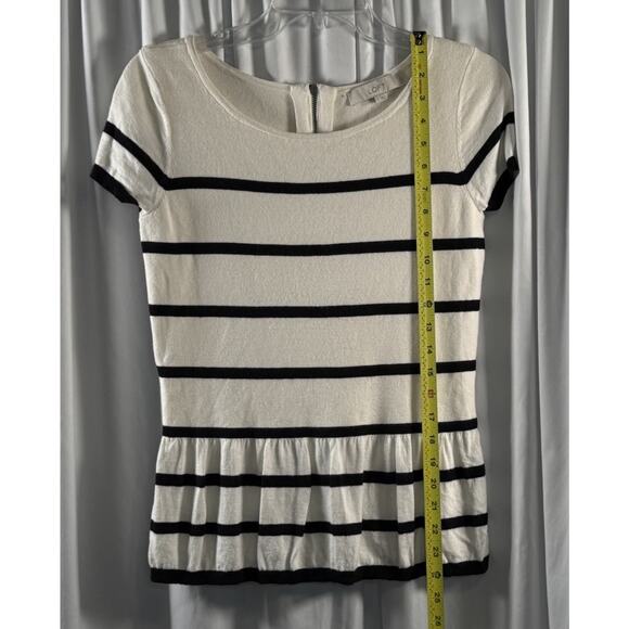 Ann Taylor LOFT Striped Short Sleeves Peplum Top Ivory Black S preppy chic 79-05 - Picture 6 of 14